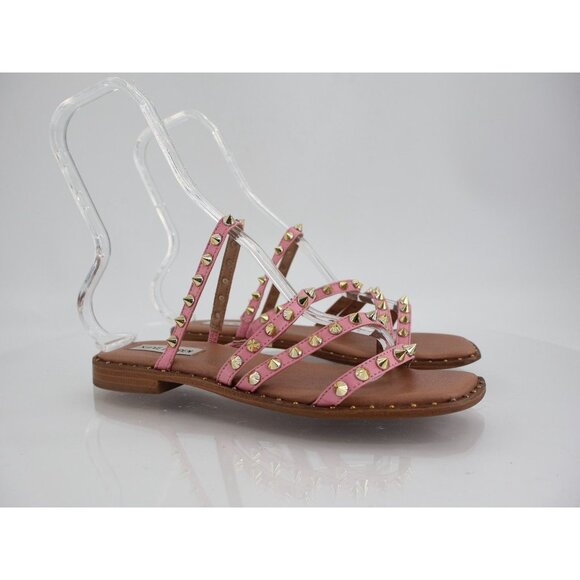 Steve Madden Selina Spiked Sandals Women's 8 Pink Gold Strappy Slip On Slides - Picture 2 of 10